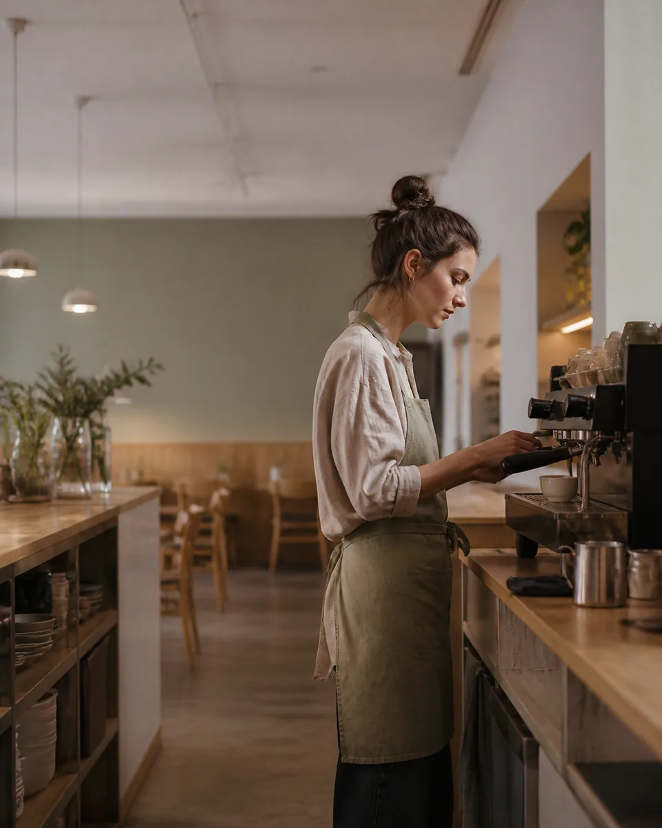 Barista working at the café espresso machine