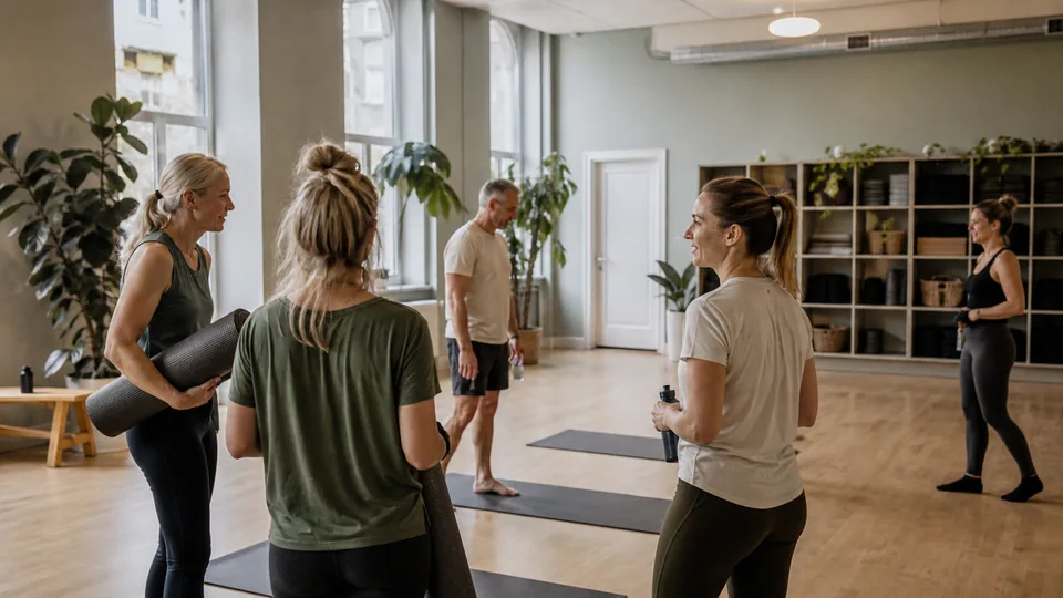 Instructors preparing a fitness class