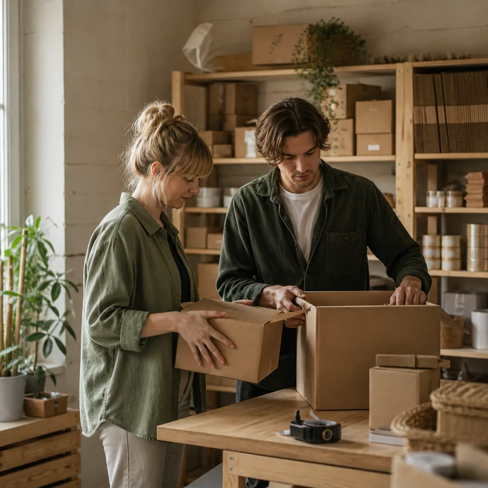 Two coworkers receiving goods in a stockroom
