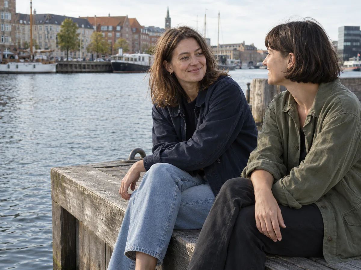 Two friends enjoying an afternoon off by the harbour